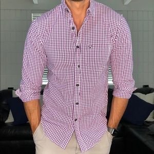 Casual button down purple plaid shirt XS